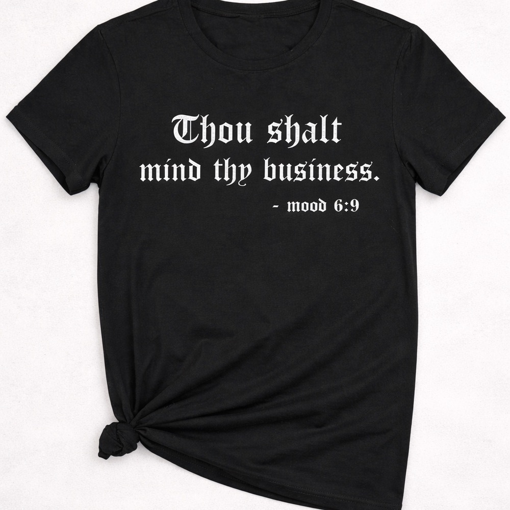Women's Black Short-Sleeve Graphic Tee - 'Thou Shalt Mind Thy Business'
